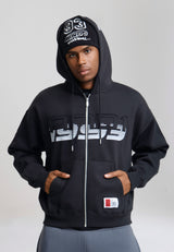 Unisex Logo Self Applique Zip Thru Hoodie - Black