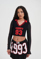 Damen 93 Airtex Langarm-Oberteil mit V-Ausschnitt - Schwarz