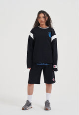 Kobiece spodenki z materiału jersey w stylu jeansów z kolekcji Core z logo w stylu graffiti – Czarny