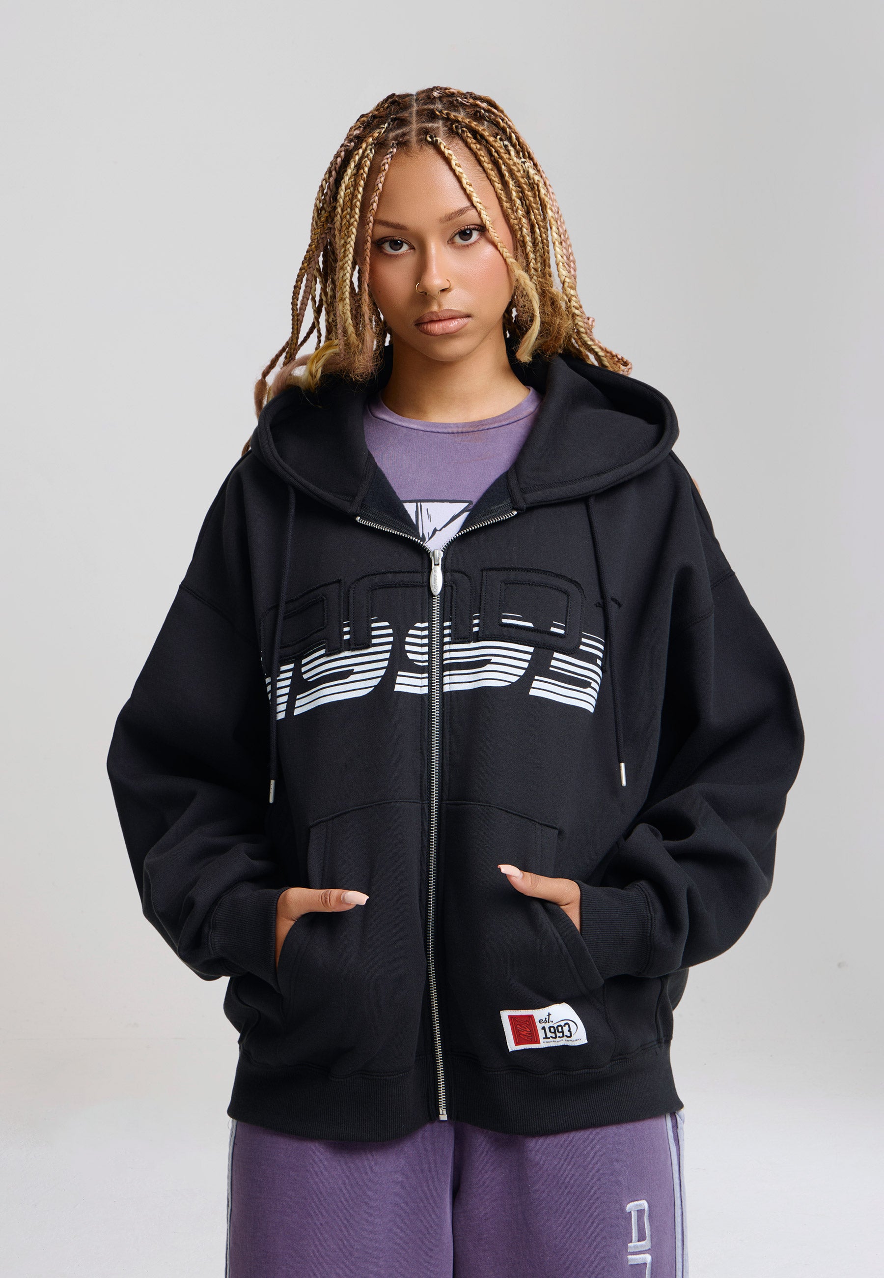 Unisex Logo Self Applique Zip Thru Hoodie - Black – And1