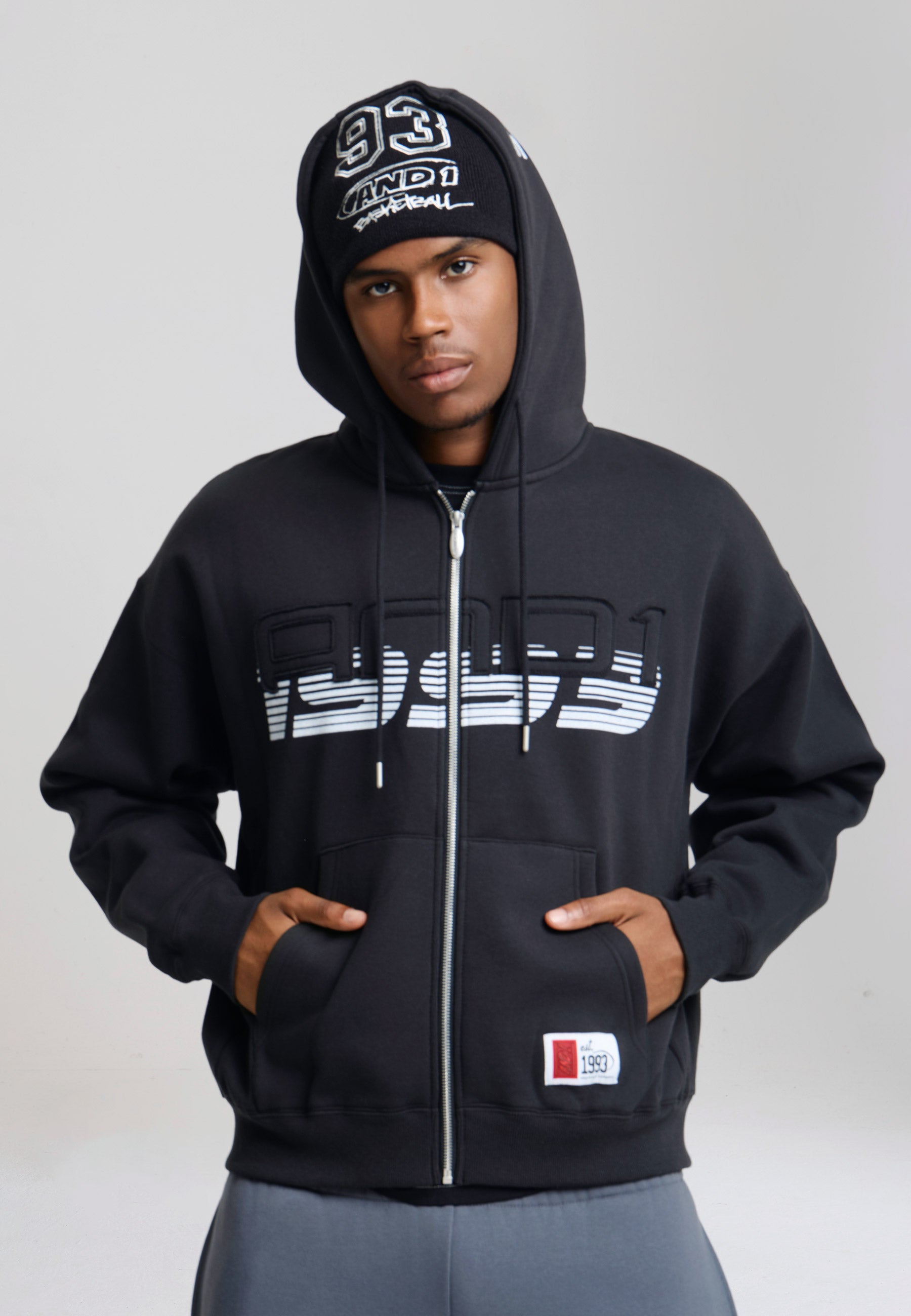 Unisex Logo Self Applique Zip Thru Hoodie - Black – And1