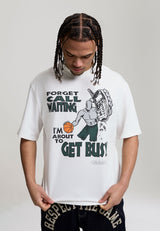 Mens Get Busy Trash Talk Oversized Graphic T-Shirt - White