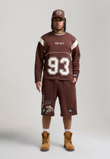 Mens On Court Applique Badge Jersey Basketball Jorts - Brown