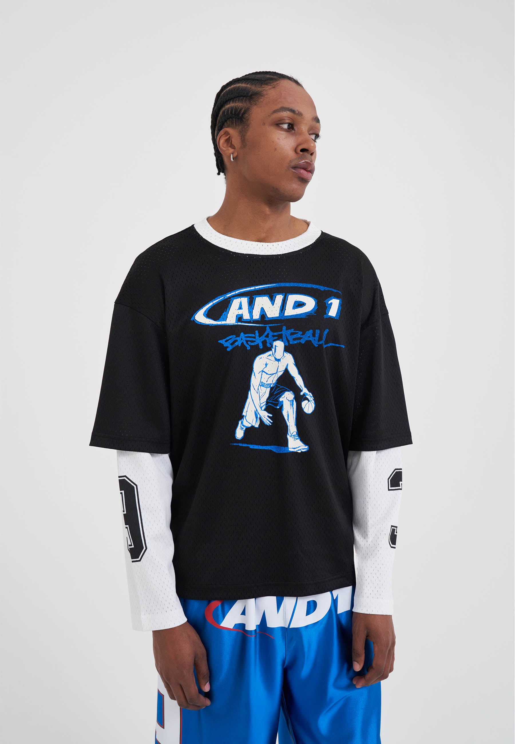 Mens Double Layer Mesh Long Sleeve T-Shirt - Black – And1