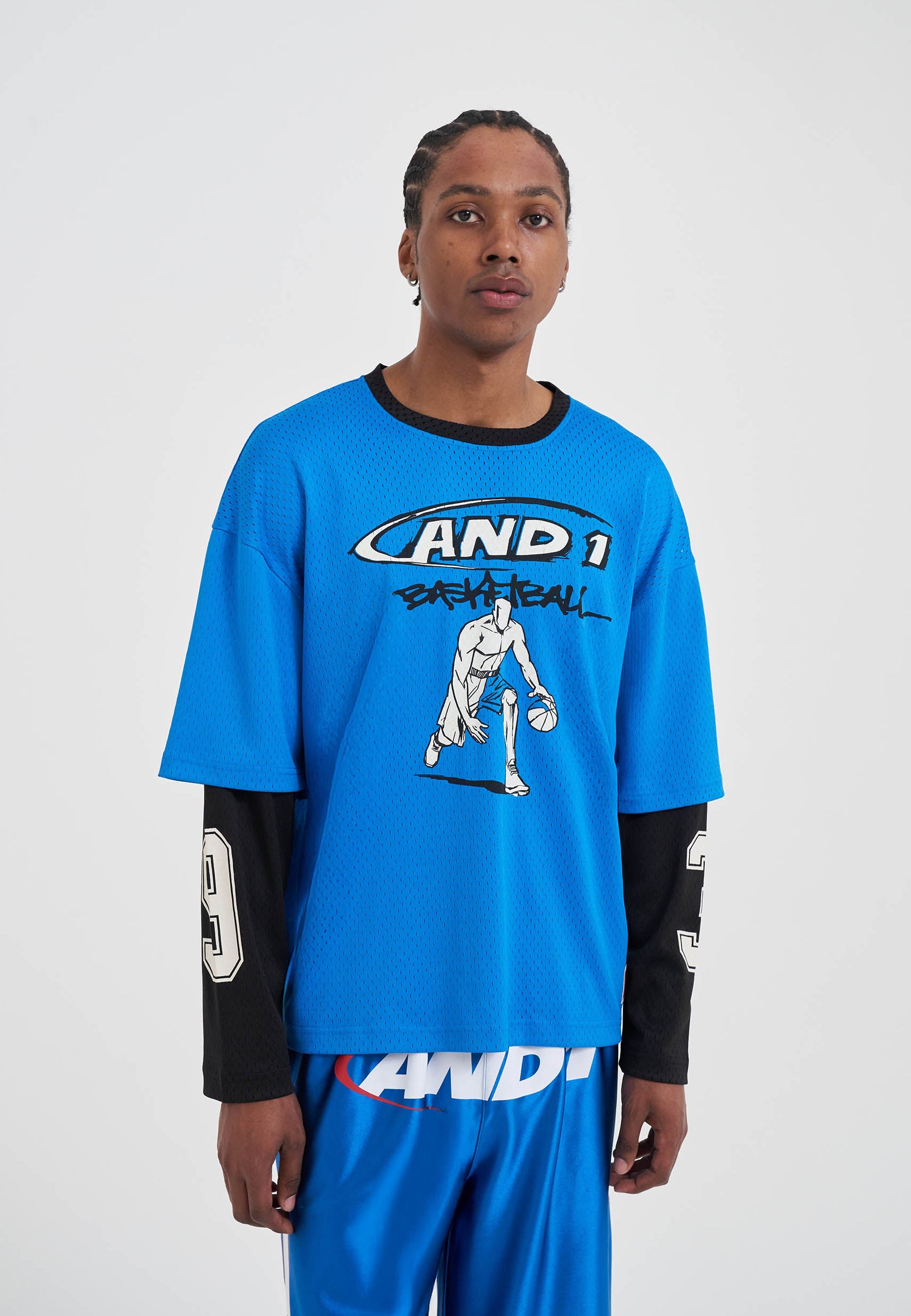 Mens Double Layer Mesh Long Sleeve T-Shirt - Blue – And1