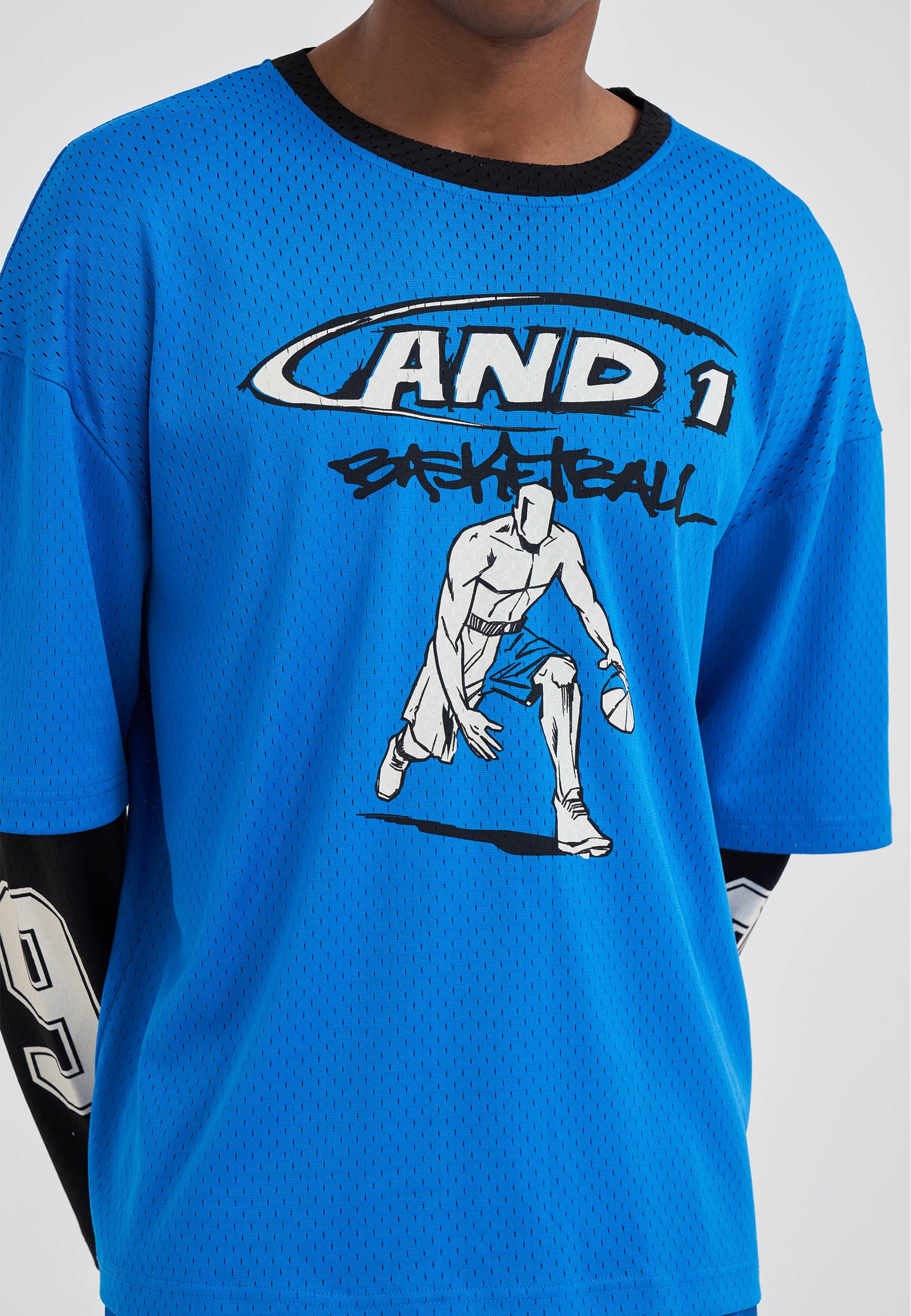 Mens Double Layer Mesh Long Sleeve T-Shirt - Blue – And1