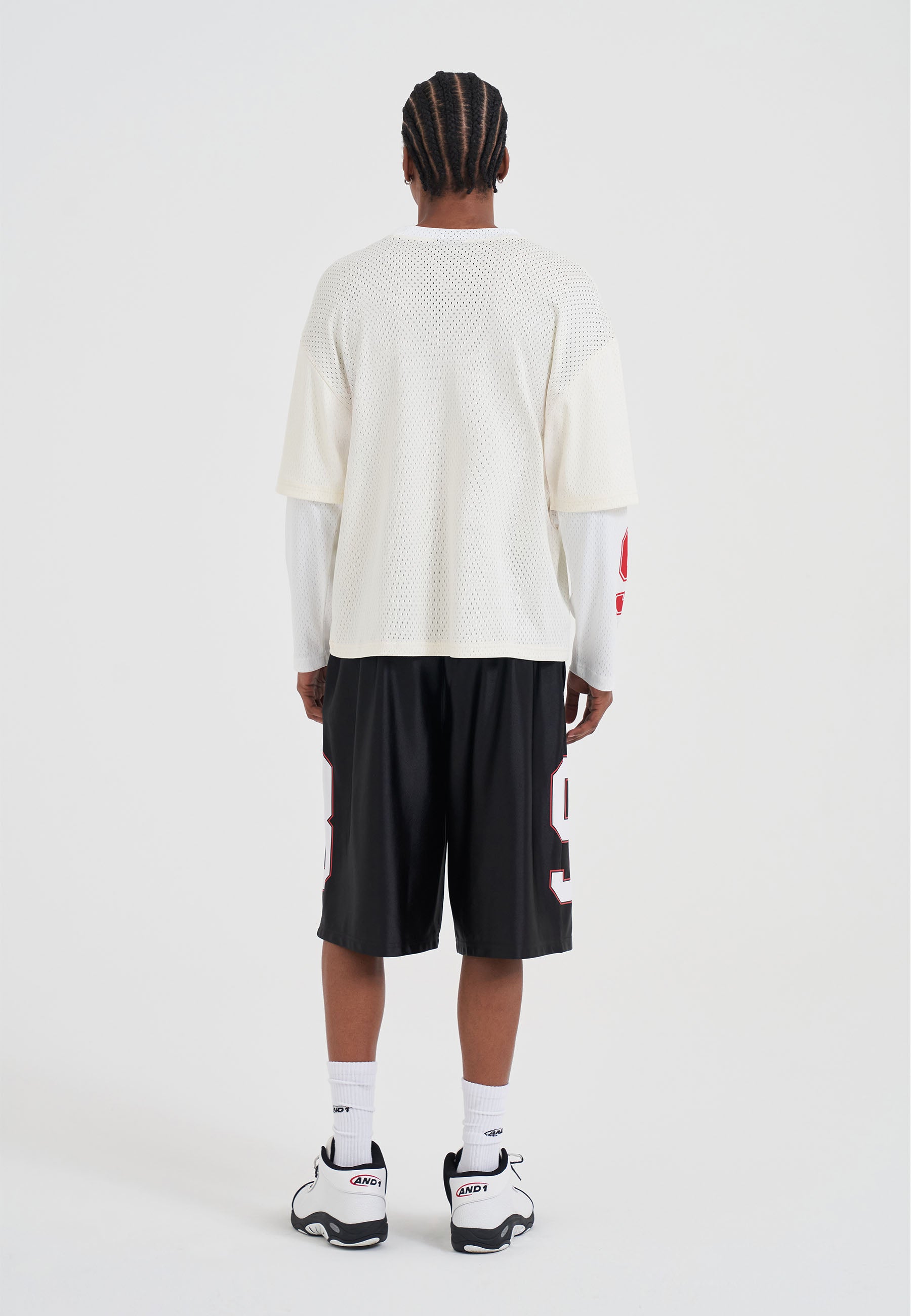 Mens Double Layer Mesh Long Sleeve T-Shirt - Ecru – And1