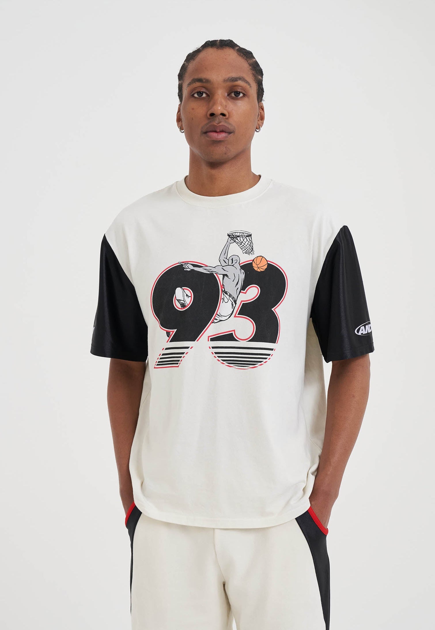 Mens Jersey Style Colourblock T-Shirt - Ecru – And1