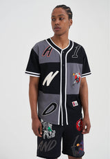 Herren Patchwork Baseball Jersey Top - Schwarz