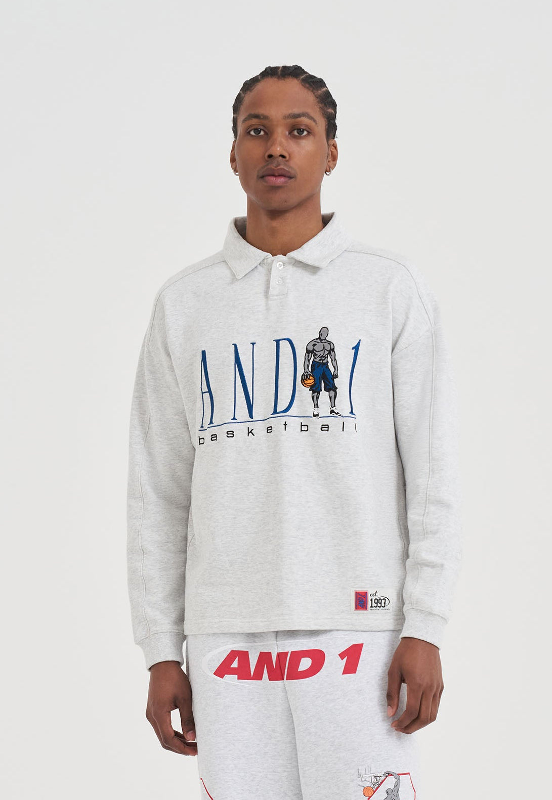 Mens Retro Logo Collared Long Sleeve Top - Frost Marl – And1