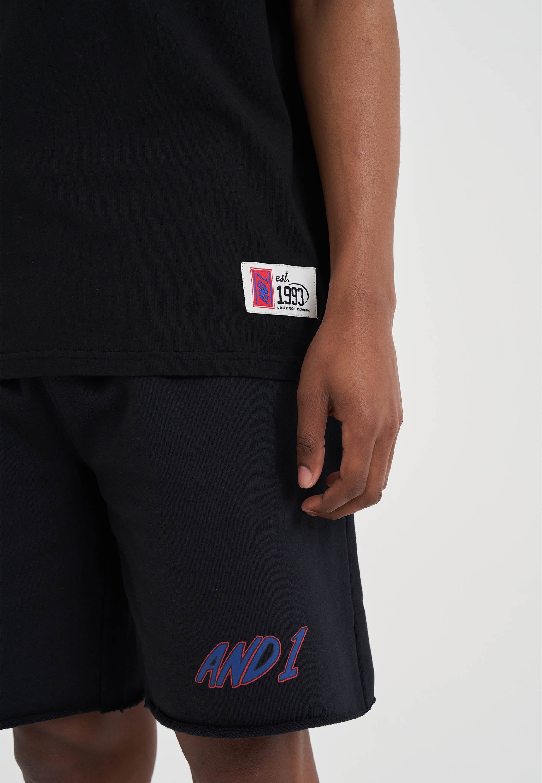 Mens Retro Logo Raw Hem Shorts - Black – And1