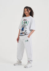 Kobiece podstawowe joggerki z retro logo i ściągniętymi nogawkami - Frost Marl