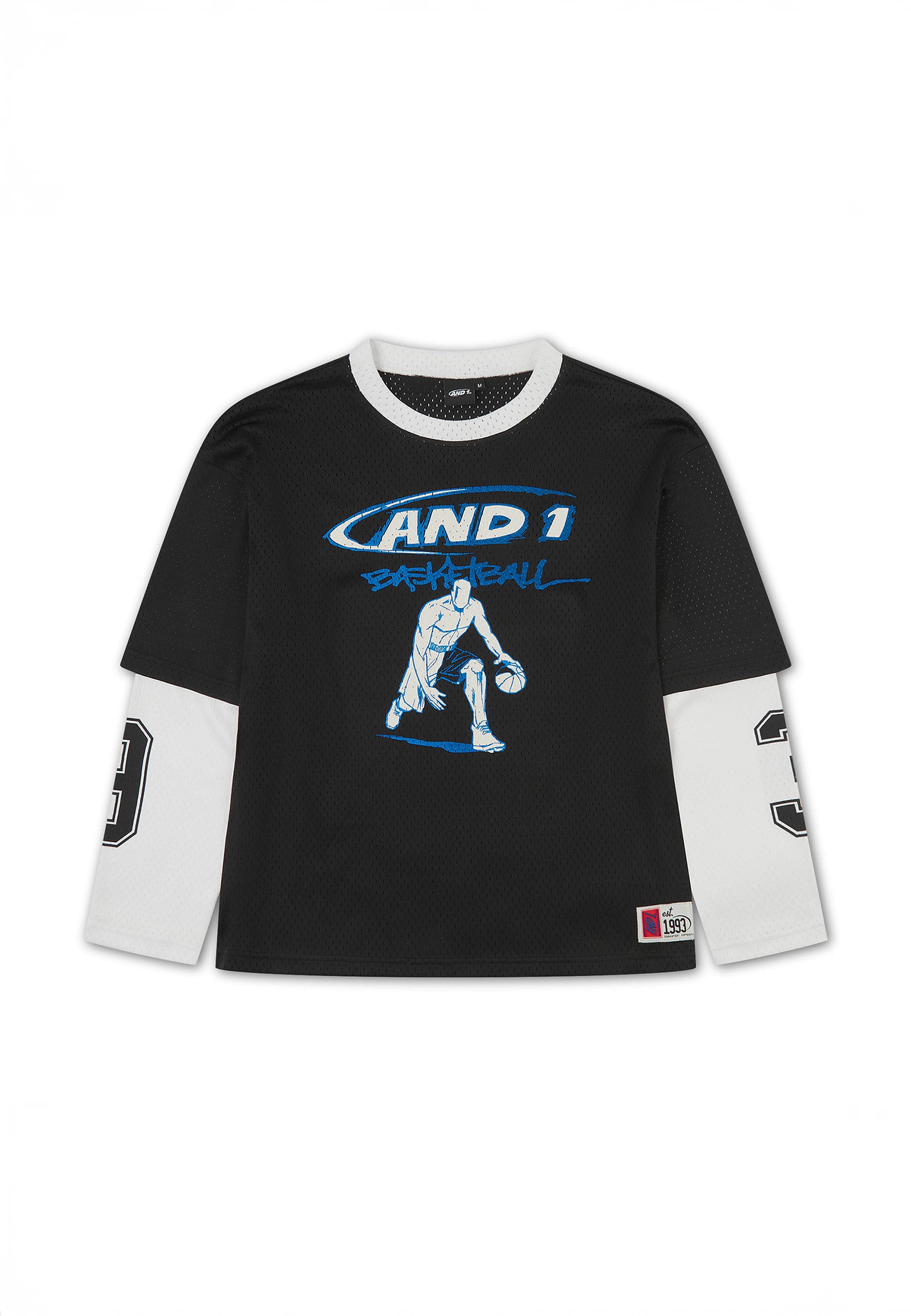 Mens Double Layer Mesh Long Sleeve T-Shirt - Black – And1