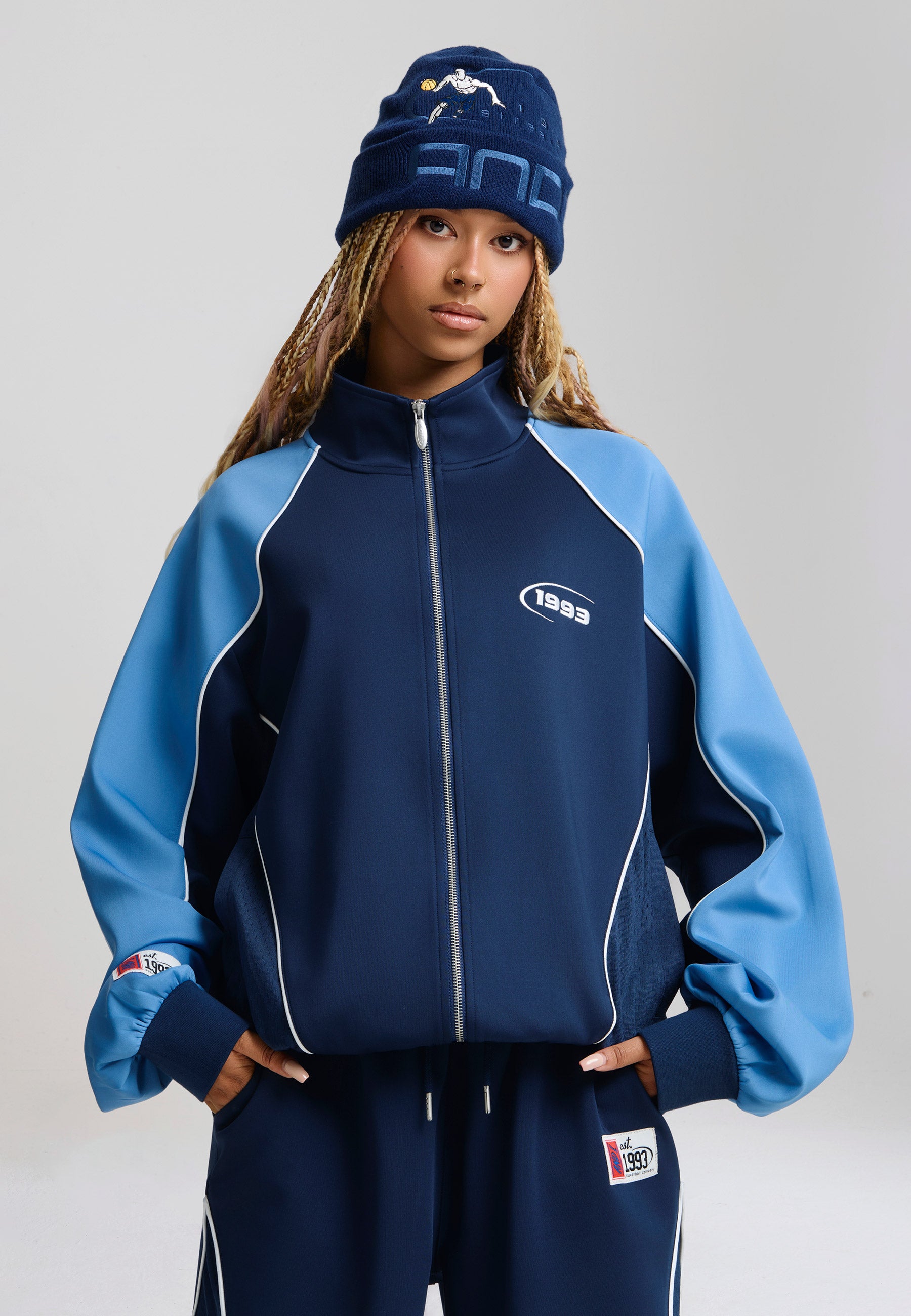 Unisex 1993 Logo Panelled Track Jacket - Navy – And1