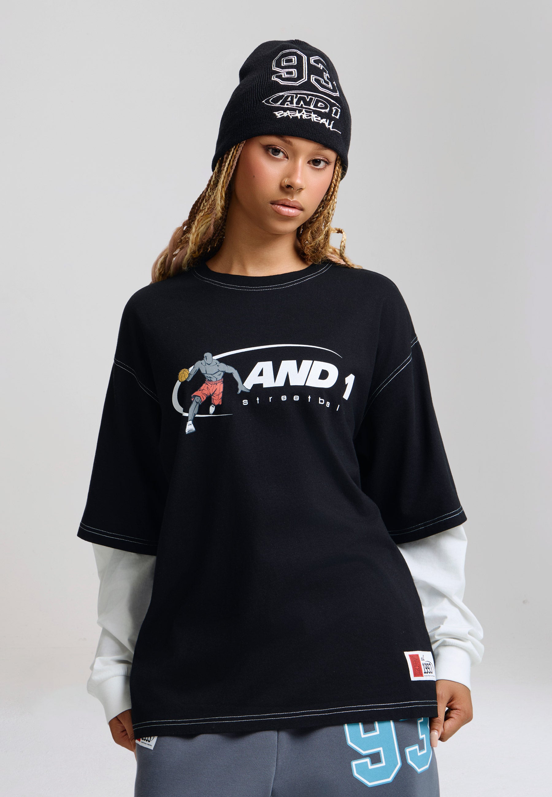 Unisex Logo Streetball Double Sleeve T-Shirt - Black – And1