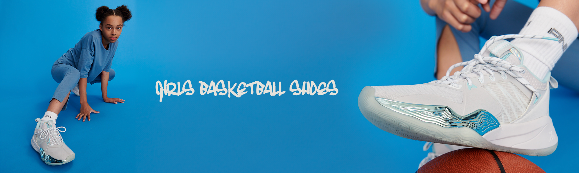 Girls blue 2025 basketball shoes